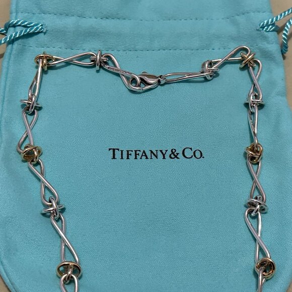 Rare TIFFANY & CO. x Paloma Picasso Silver 18k Infinity X Necklace - Picture 4 of 15